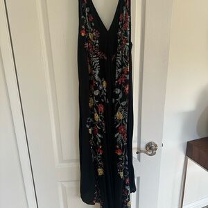 Free people Black Maxi cover up beach Dress with Vibrant Embroidery